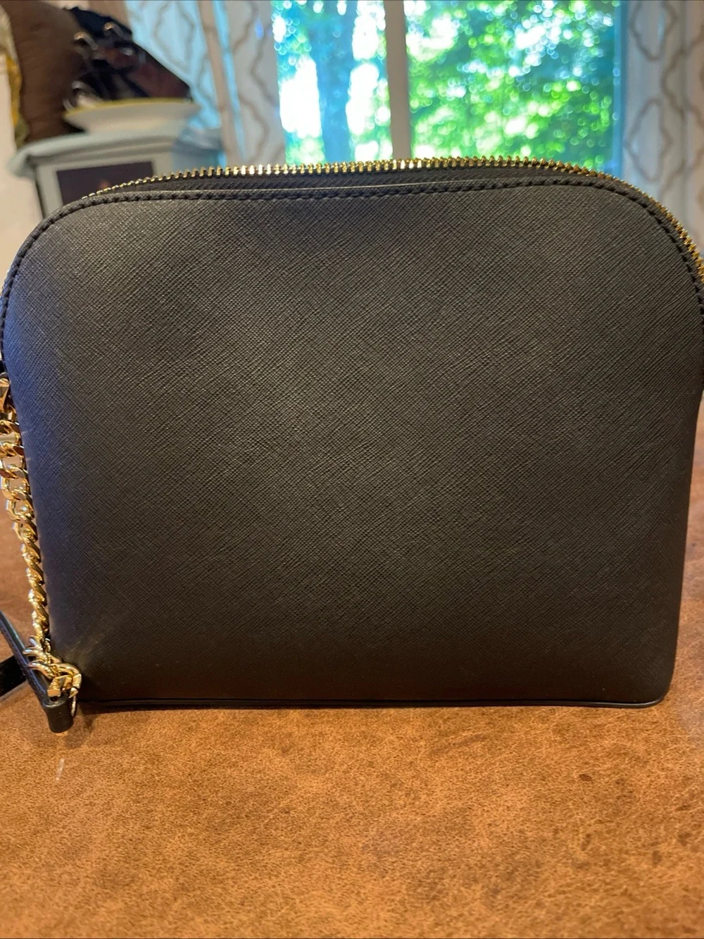Michael Kors Black Saffiano Leather Crossbody with Gold-Tone Chain